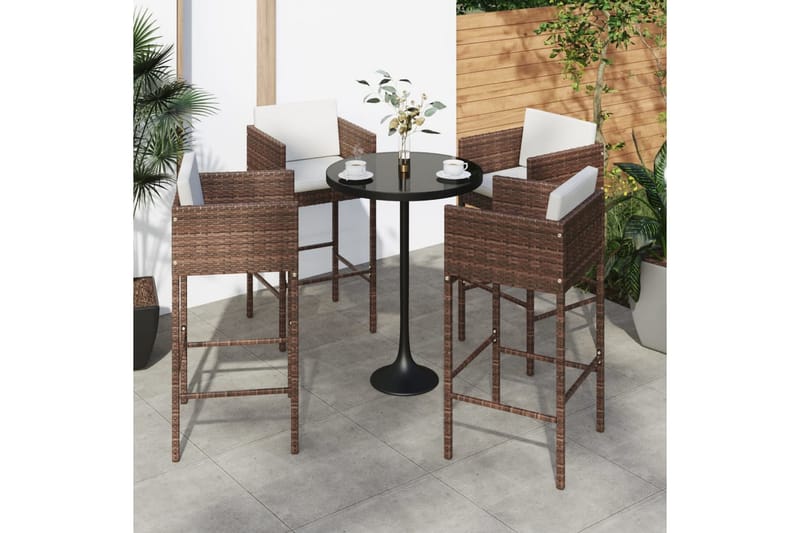 barstole 4 stk. med hynder polyrattan brun - Brun - Møbler - Stole & lænestole - Barstole