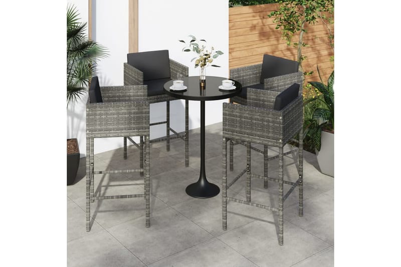 barstole 4 stk. med hynder polyrattan grå - Grå - Møbler - Stole & lænestole - Barstole