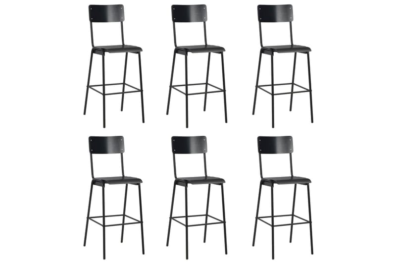 Barstole 6 Stk. Massivt Krydsfinã©R Stål Sort - Sort - Møbler - Stole & lænestole - Barstole