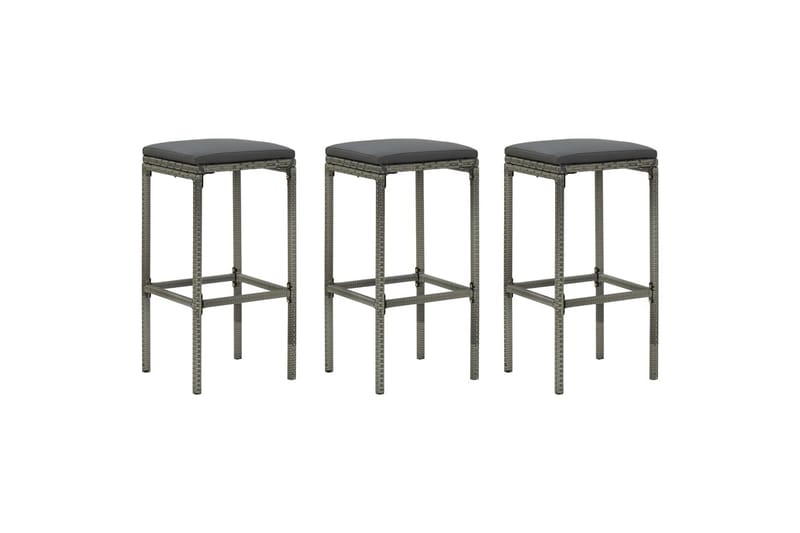 Barstole med hynder 3 stk. polyrattan grå - Grå - Møbler - Stole & lænestole - Barstole
