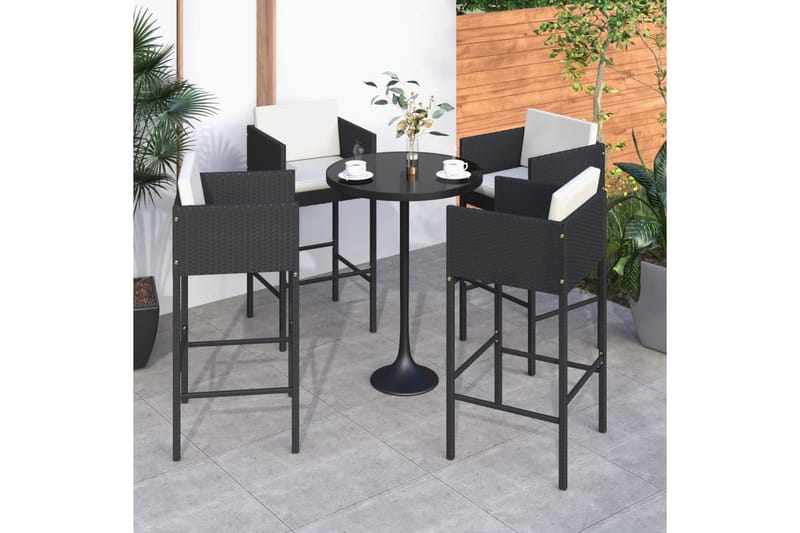 barstole med hynder 4 stk. polyrattan sort - Sort - Møbler - Stole & lænestole - Barstole