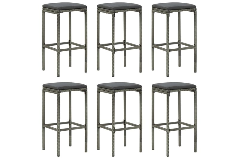 Barstole med hynder 6 stk. polyrattan grå - Grå - Møbler - Stole & lænestole - Barstole