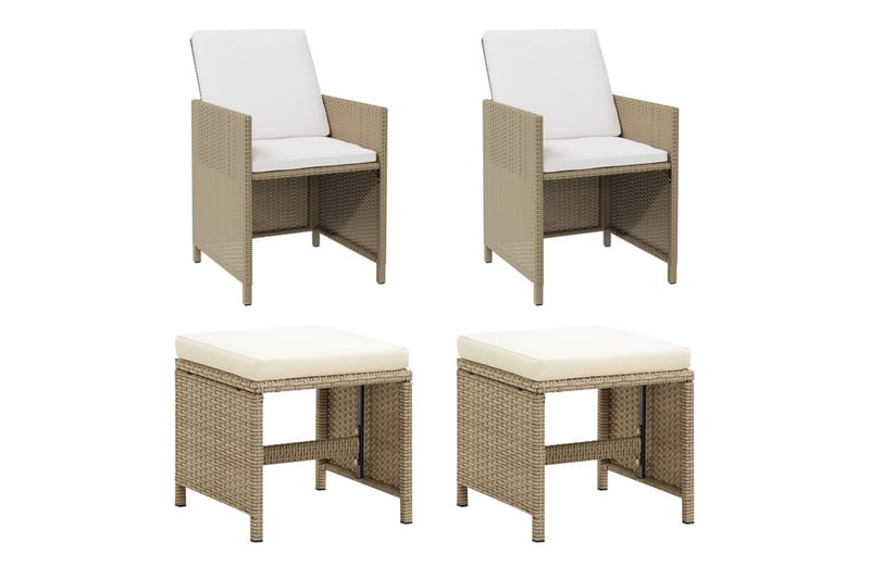 beBasic havestole med skamler 2 stk. polyrattan beige - Beige - Spisebordsstole & køkkenstole - Armstole