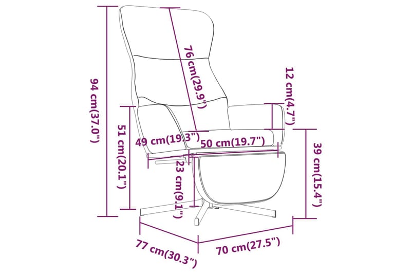 beBasic lænestol med fodstøtte fløjl mørkegrå - GrÃ¥ - Lænestole