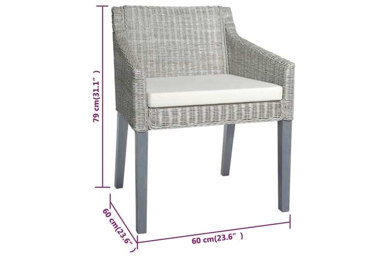 beBasic spisebordsstol med hynde naturlig rattan grå - GrÃ¥ - Møbler - Stole & lænestole - Spisebordsstole & køkkenstole