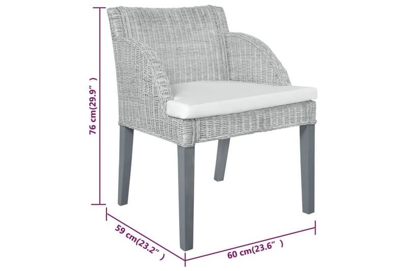 beBasic spisebordsstole 2 stk. med hynder naturlig rattan grå - GrÃ¥ - Møbler - Stole & lænestole - Spisebordsstole & køkkenstole
