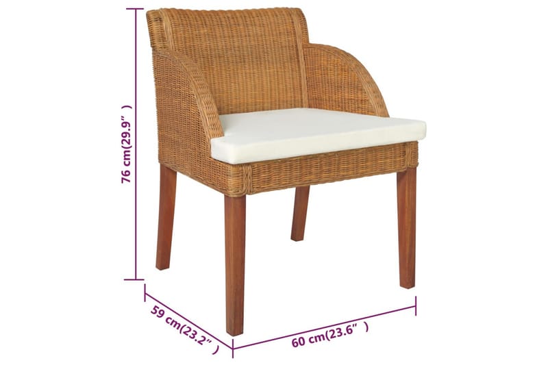 beBasic spisebordsstole 2 stk. med hynder naturlig rattan lysebrun - Brun - Spisebordsstole & køkkenstole
