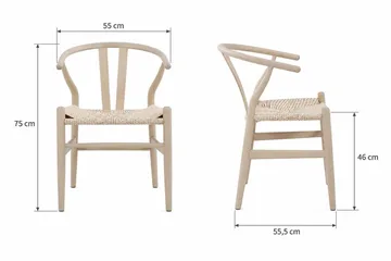 Dastoori Armstol Spisebordsstol med Armlæn i Bøgetræ med Hvidlaseret Egetræslook med Flettet Sæde - Beige - Møbler - Stole & lænestole - Spisebordsstole & køkkenstole