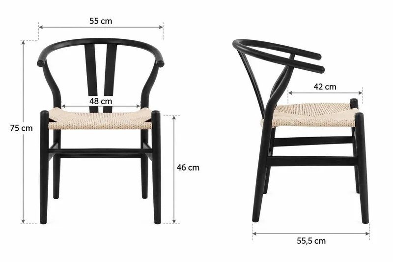 Dastoori Armstol Spisebordsstol med Armlæn i Bøgetræ med Sortlakeret Egetræslook med Flettet Sæde - Lysebeige - Møbler - Stole & lænestole - Spisebordsstole & køkkenstole