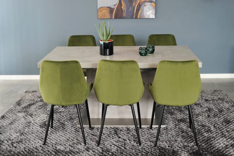 Delera Spisebordsstol Velour 4stk - Grøn/Sort - Spisebordsstole & køkkenstole