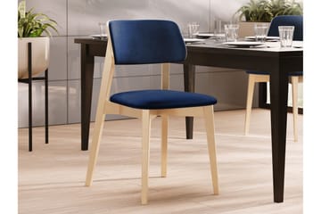 Ferrara Spisebordsstol i Fløjl med Træstativ - Blå|Beige - Møbler - Stole & lænestole - Spisebordsstole & køkkenstole