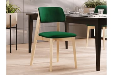 Ferrara Spisebordsstol i Fløjl med Træstativ - Grøn|Beige - Møbler - Stole & lænestole - Spisebordsstole & køkkenstole