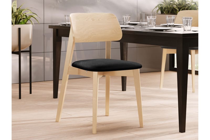 Ferrara Spisebordsstol i Træ med Stofdetaljer - Sort|Beige - Møbler - Stole & lænestole - Spisebordsstole & køkkenstole