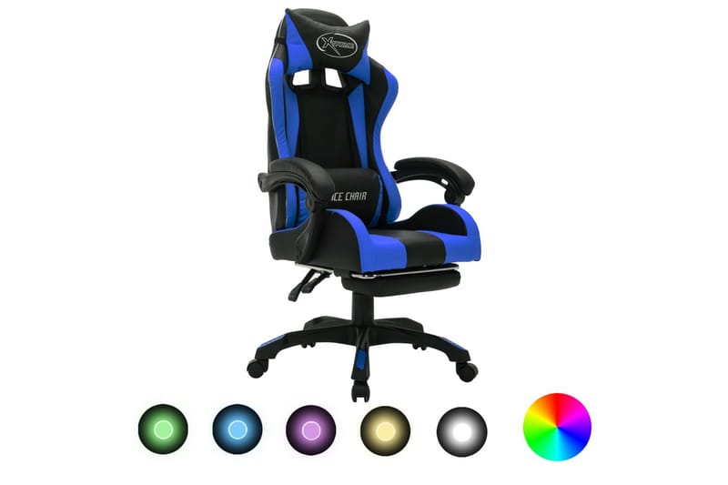 gamingstol m. LED-lys RGB-farver kunstlæder blå og sort - Flerfarvet - Møbler - Stole & lænestole - Kontorstole & skrivebordsstole