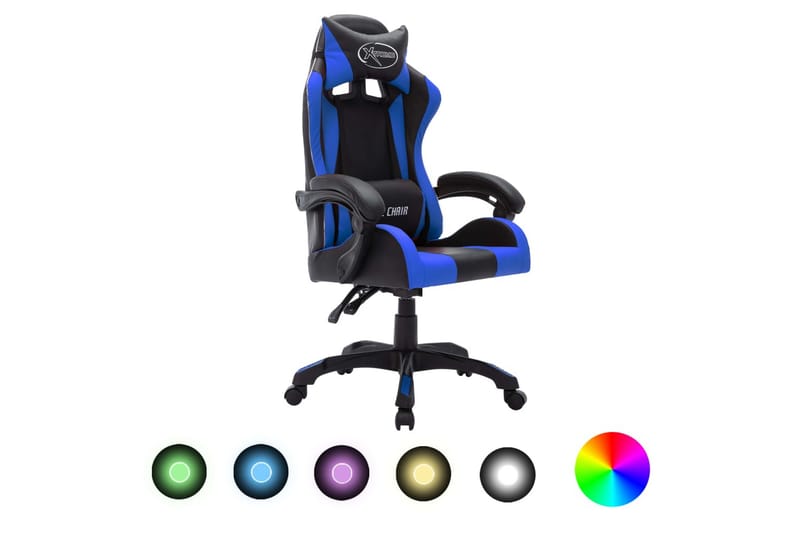 gamingstol m. LED-lys RGB-farver kunstlæder blå og sort - Flerfarvet - Kontorstole & skrivebordsstole - Gamer stole