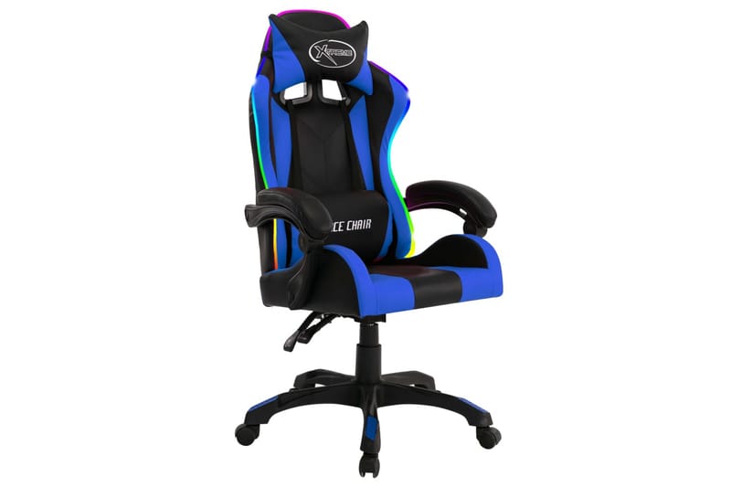 gamingstol m. LED-lys RGB-farver kunstlæder blå og sort - Flerfarvet - Møbler - Stole & lænestole - Kontorstole & skrivebordsstole