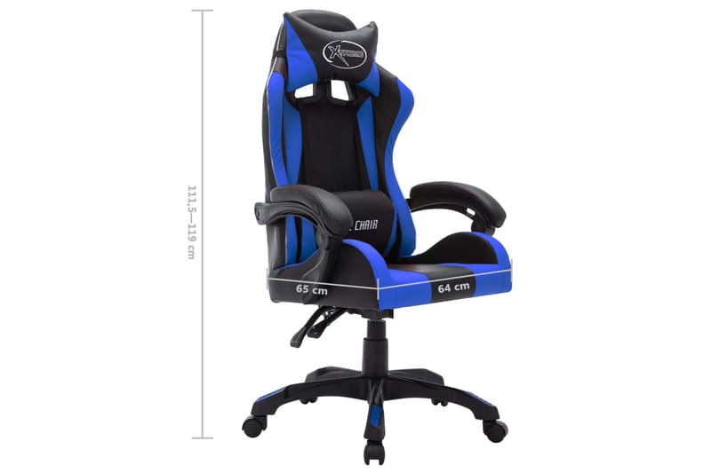 gamingstol m. LED-lys RGB-farver kunstlæder blå og sort - Flerfarvet - Møbler - Stole & lænestole - Kontorstole & skrivebordsstole