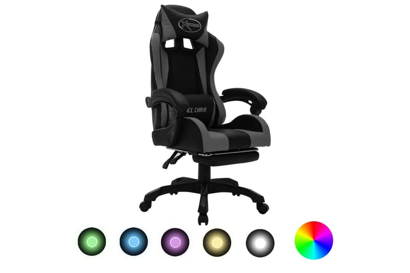 gamingstol m. LED-lys RGB-farver kunstlæder grå og sort - Flerfarvet - Møbler - Stole & lænestole - Kontorstole & skrivebordsstole