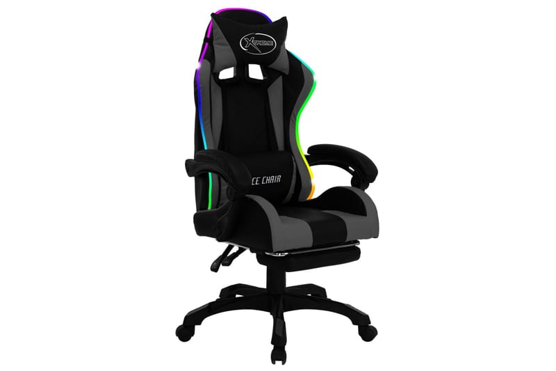 gamingstol m. LED-lys RGB-farver kunstlæder grå og sort - Flerfarvet - Møbler - Stole & lænestole - Kontorstole & skrivebordsstole