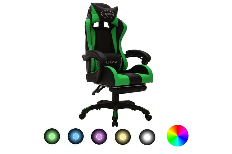 gamingstol m. LED-lys RGB-farver kunstlæder grøn og sort - Flerfarvet - Møbler - Stole & lænestole - Kontorstole & skrivebordsstole