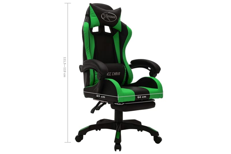gamingstol m. LED-lys RGB-farver kunstlæder grøn og sort - Flerfarvet - Møbler - Stole & lænestole - Kontorstole & skrivebordsstole