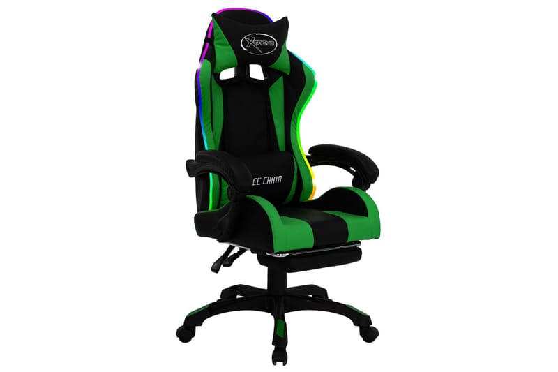 gamingstol m. LED-lys RGB-farver kunstlæder grøn og sort - Flerfarvet - Møbler - Stole & lænestole - Kontorstole & skrivebordsstole
