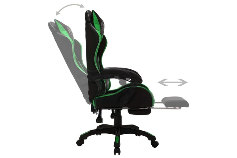 gamingstol m. LED-lys RGB-farver kunstlæder grøn og sort - Flerfarvet - Møbler - Stole & lænestole - Kontorstole & skrivebordsstole
