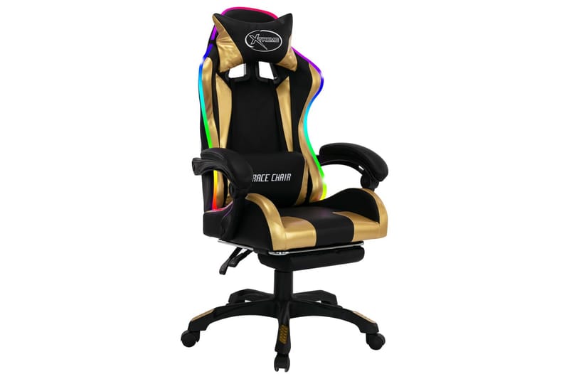 gamingstol m. LED-lys RGB-farver kunstlæder guld og sort - Flerfarvet - Møbler - Stole & lænestole - Kontorstole & skrivebordsstole