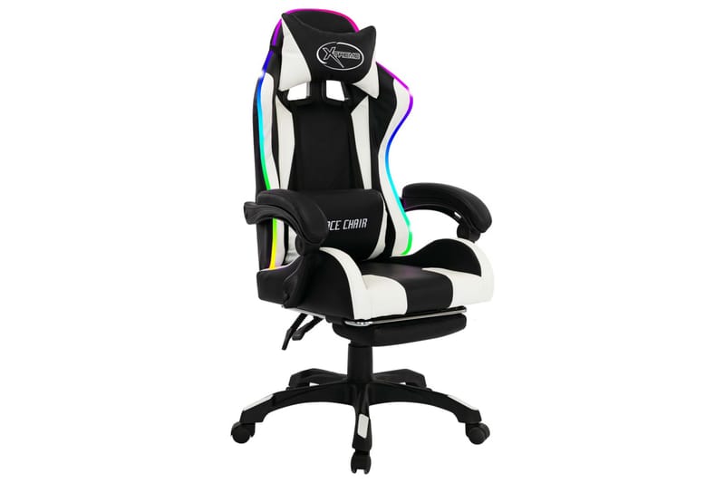 gamingstol m. LED-lys RGB-farver kunstlæder hvid og sort - Flerfarvet - Møbler - Stole & lænestole - Kontorstole & skrivebordsstole