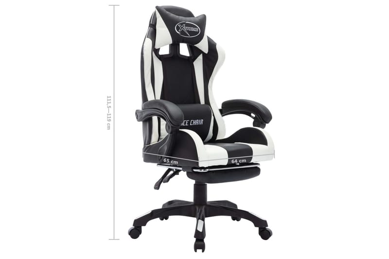 gamingstol m. LED-lys RGB-farver kunstlæder hvid og sort - Flerfarvet - Møbler - Stole & lænestole - Kontorstole & skrivebordsstole