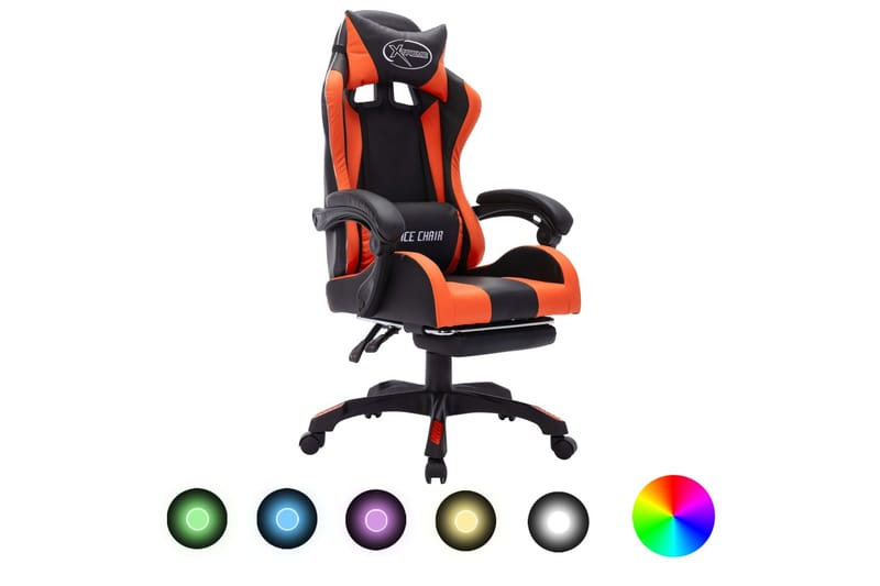 gamingstol m. LED-lys RGB-farver kunstlæder orange og sort - Flerfarvet - Møbler - Stole & lænestole - Kontorstole & skrivebordsstole