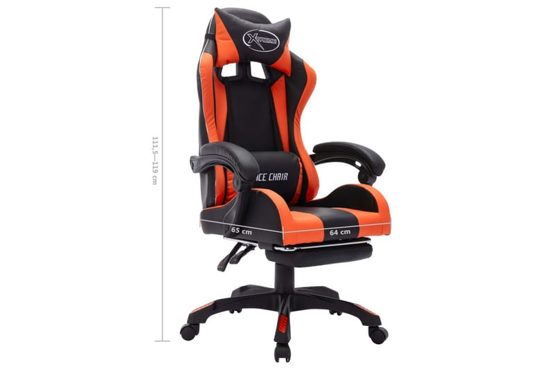 gamingstol m. LED-lys RGB-farver kunstlæder orange og sort - Flerfarvet - Møbler - Stole & lænestole - Kontorstole & skrivebordsstole