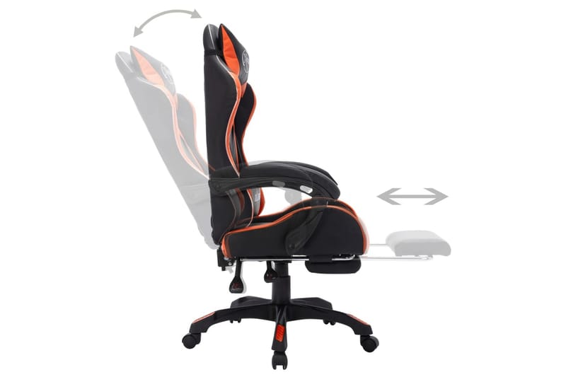 gamingstol m. LED-lys RGB-farver kunstlæder orange og sort - Flerfarvet - Kontorstole & skrivebordsstole - Gamer stole