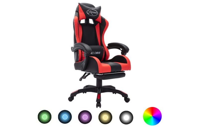gamingstol m. LED-lys RGB-farver kunstlæder rød og sort - Flerfarvet - Møbler - Stole & lænestole - Kontorstole & skrivebordsstole