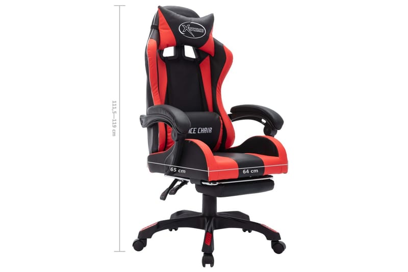 gamingstol m. LED-lys RGB-farver kunstlæder rød og sort - Flerfarvet - Møbler - Stole & lænestole - Kontorstole & skrivebordsstole