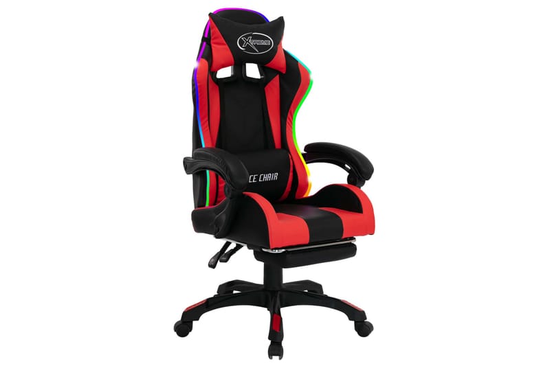 gamingstol m. LED-lys RGB-farver kunstlæder rød og sort - Flerfarvet - Møbler - Stole & lænestole - Kontorstole & skrivebordsstole