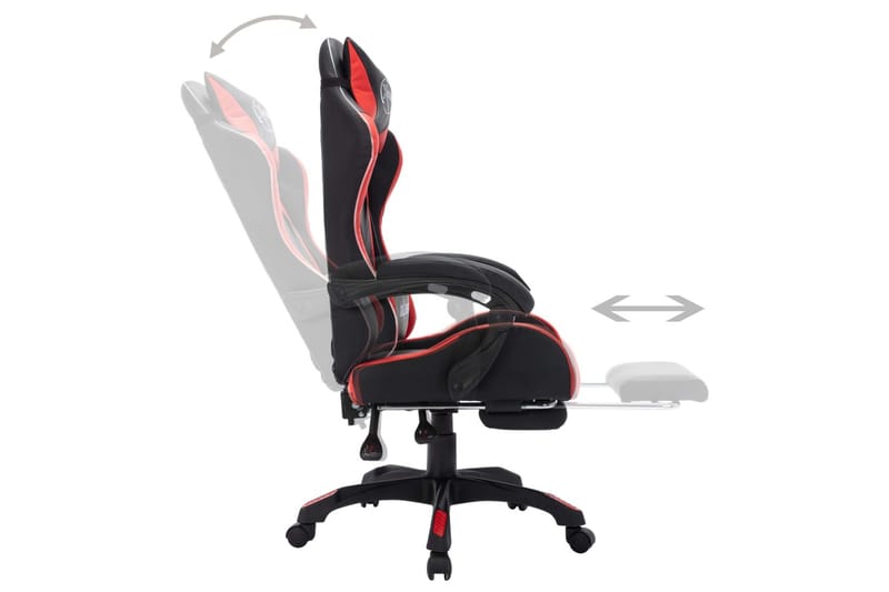 gamingstol m. LED-lys RGB-farver kunstlæder rød og sort - Flerfarvet - Møbler - Stole & lænestole - Kontorstole & skrivebordsstole
