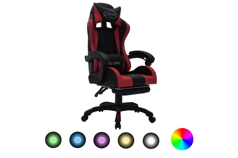 gamingstol m. LED-lys RGB-farver kunstlæder vinrød og sort - Flerfarvet - Møbler - Stole & lænestole - Kontorstole & skrivebordsstole
