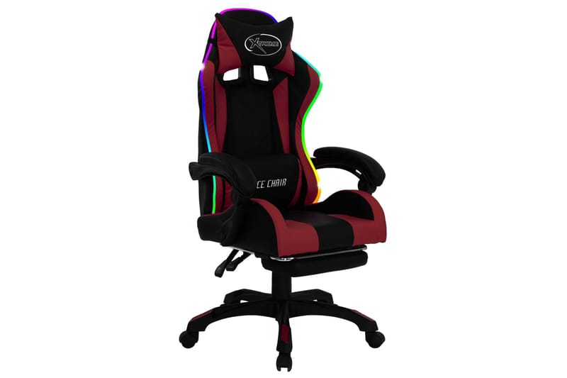 gamingstol m. LED-lys RGB-farver kunstlæder vinrød og sort - Flerfarvet - Møbler - Stole & lænestole - Kontorstole & skrivebordsstole
