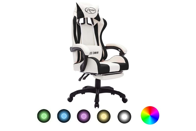 gamingstol med LED-lys RGB-farver kunstlæder sort og hvid - Flerfarvet - Møbler - Stole & lænestole - Kontorstole & skrivebordsstole