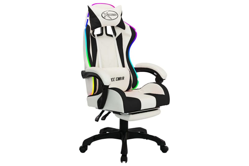 gamingstol med LED-lys RGB-farver kunstlæder sort og hvid - Flerfarvet - Møbler - Stole & lænestole - Kontorstole & skrivebordsstole