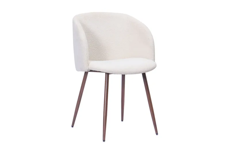 Greya Spisestol med armlæn, Hvid bouclé / Metalben valnød