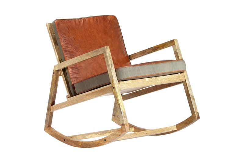 Gyngestol Ægte Læder Og Massivt Mangotræ Brun - Brun - Lænestole