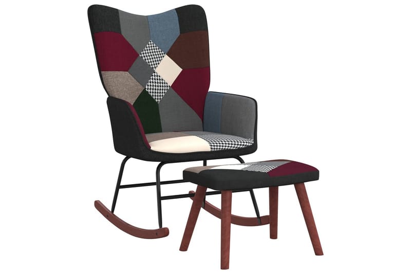 gyngestol med fodskammel stof patchwork - Flerfarvet - Møbler - Stole & lænestole - Gyngestol