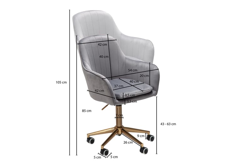 Hubdam kontorstol - Grå / sølv - Kontorstole & skrivebordsstole