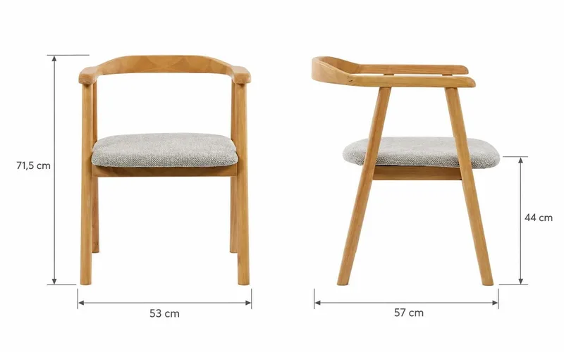 Jolie Armstol Spisebordsstol med Afrundet Ryg i Træ med Egetræslook - Beige - Møbler - Stole & lænestole - Spisebordsstole & køkkenstole