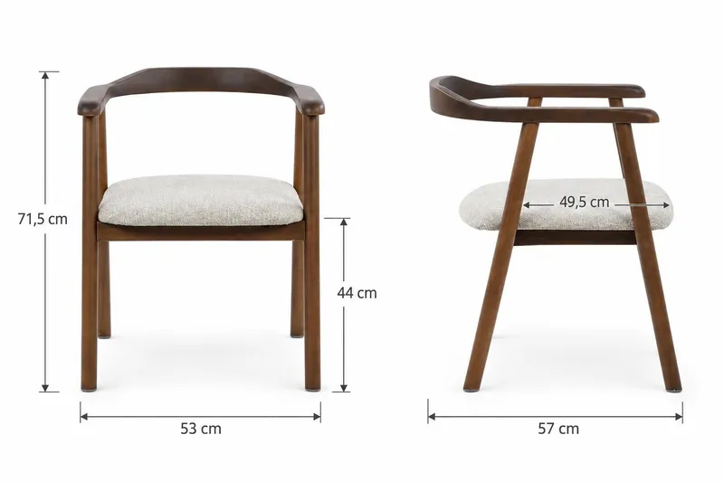 Jolie Armstol Spisebordsstol med Afrundet Ryg i Træ med Røget Egetræs-look - Beige - Møbler - Stole & lænestole - Spisebordsstole & køkkenstole
