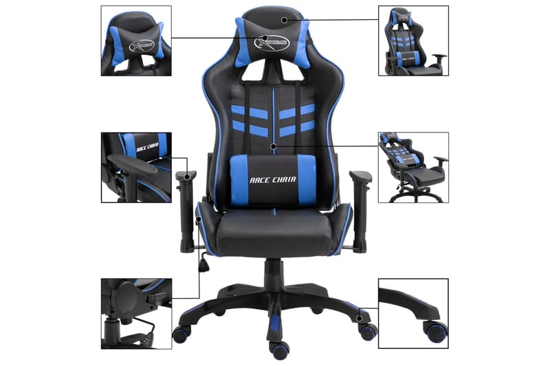 Gamingstol Blå Pu - Blå - Møbler - Stole & lænestole - Kontorstole & skrivebordsstole