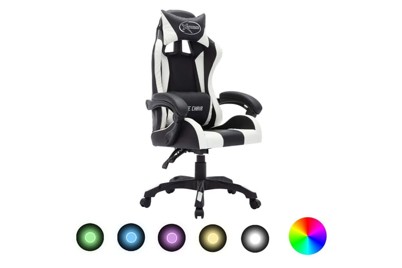 gamingstol m. LED-lys RGB-farver kunstlæder hvid og sort - Flerfarvet - Møbler - Stole & lænestole - Kontorstole & skrivebordsstole