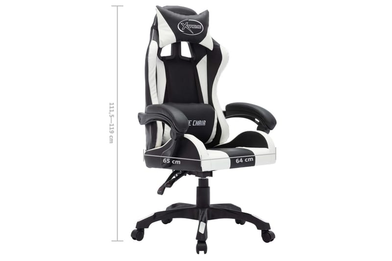 gamingstol m. LED-lys RGB-farver kunstlæder hvid og sort - Flerfarvet - Møbler - Stole & lænestole - Kontorstole & skrivebordsstole